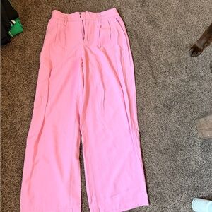 Pink Wide-Leg High-Waist Trousers